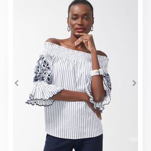 NWT Chicos Off-Shoulder Slim Stripe Tunic Size 0.5 Small